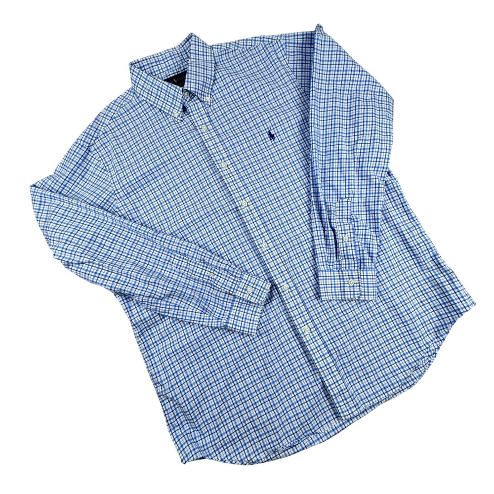 Ralph Lauren Mens Size XL Classic Fit Stretch Blue Checkered Shirt‎